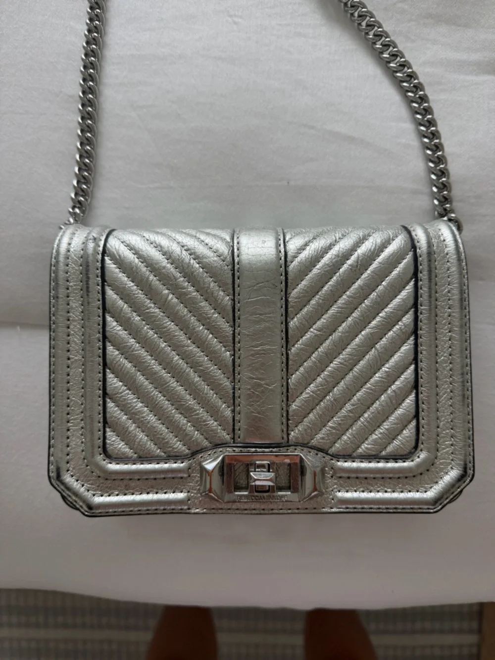 Rebecca Minkoff Silver Quilted Crossbody Shoulder Bag